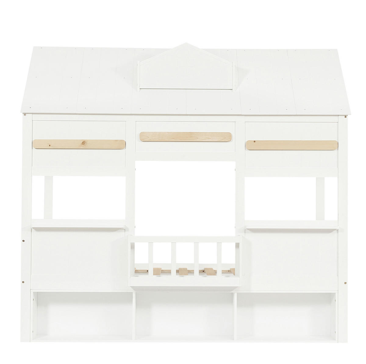 HOCHBETT 90/200 cm mit Bücherregal, stabilem Lattenrost und Hausdesign aus Massivholz und MDF, Weiß - Weiß, Holz (90/200cm) - Redom