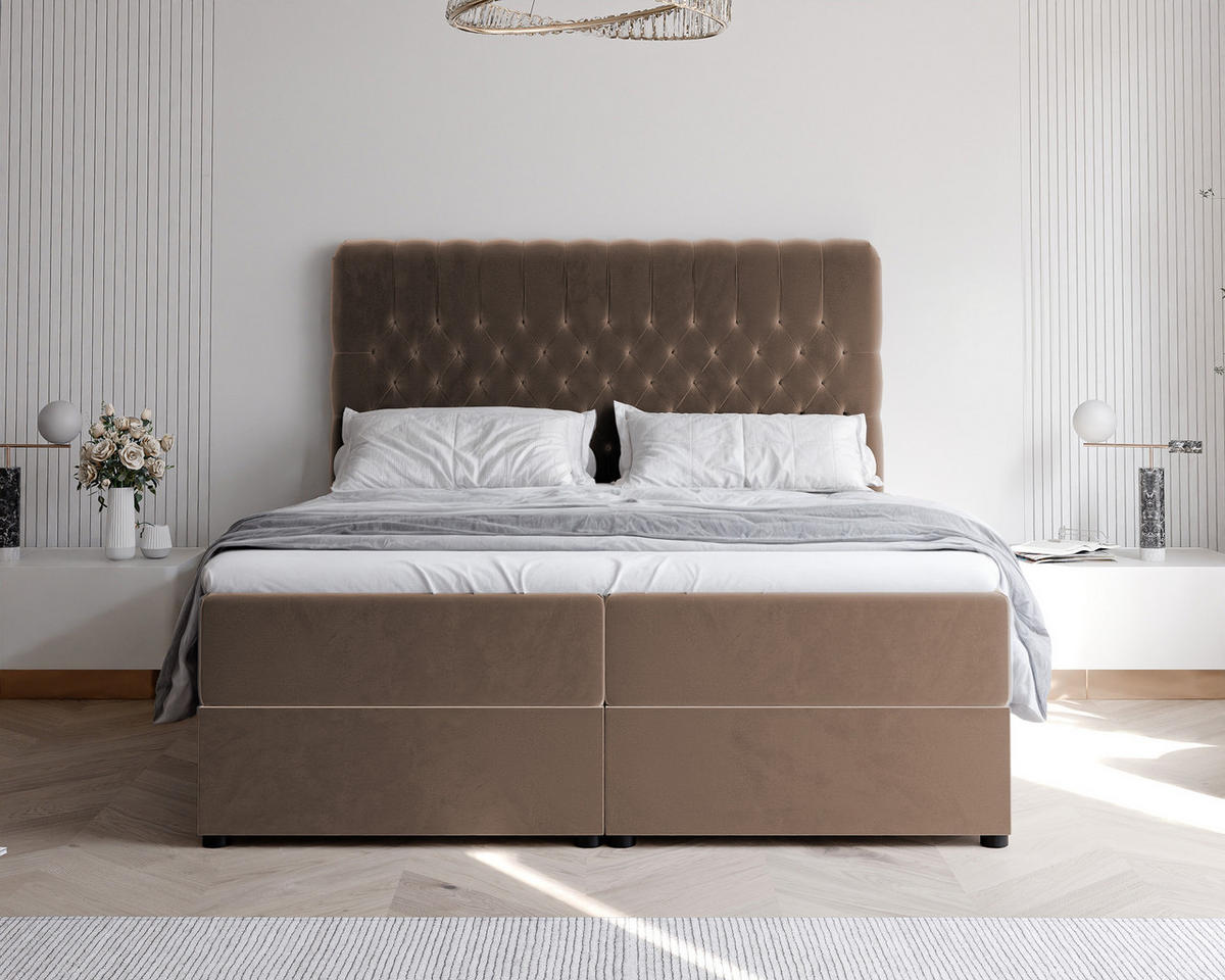 BOXBETT 120x200 cm mit Topper - Braun, Holzwerkstoff/Textil (120/200cm) - Idohome