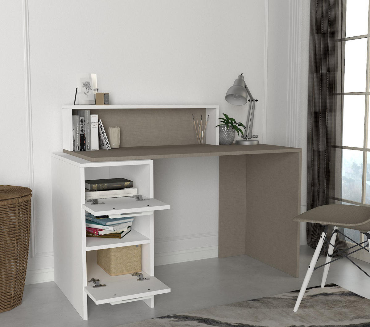 SCHREIBTISCH Mikasa Weiß Grau - Weiß/Grau, Holzwerkstoff (60/127/98cm) - moebel17