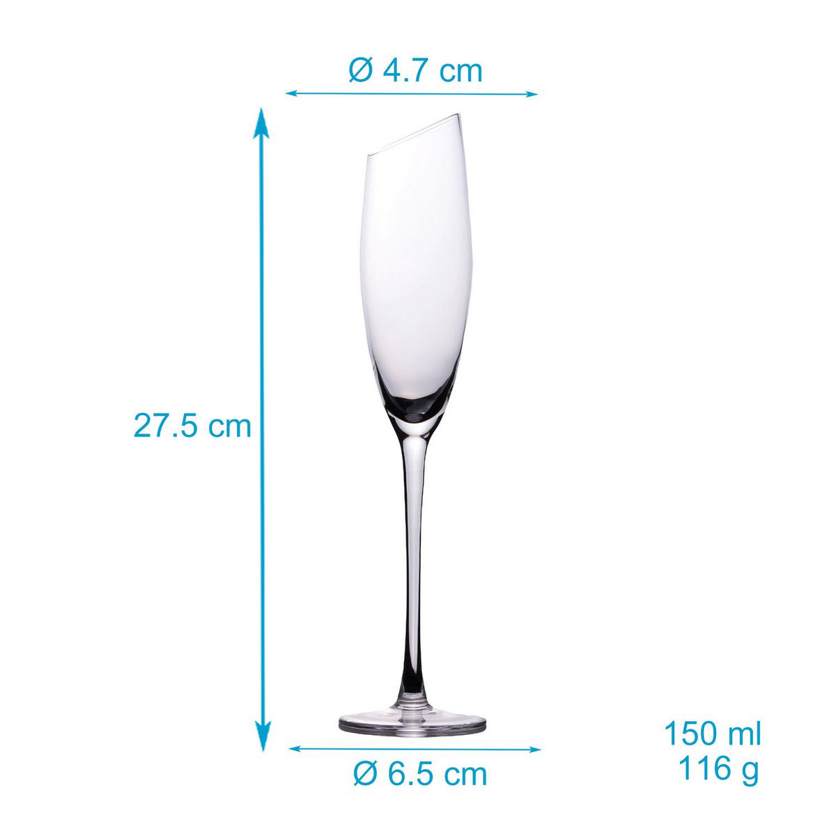 CHAMPAGNER/SEKT Glas mit moderner Kante 150 ml (4er-Set) - Transparent, Glas (0.15L) - Intirilife