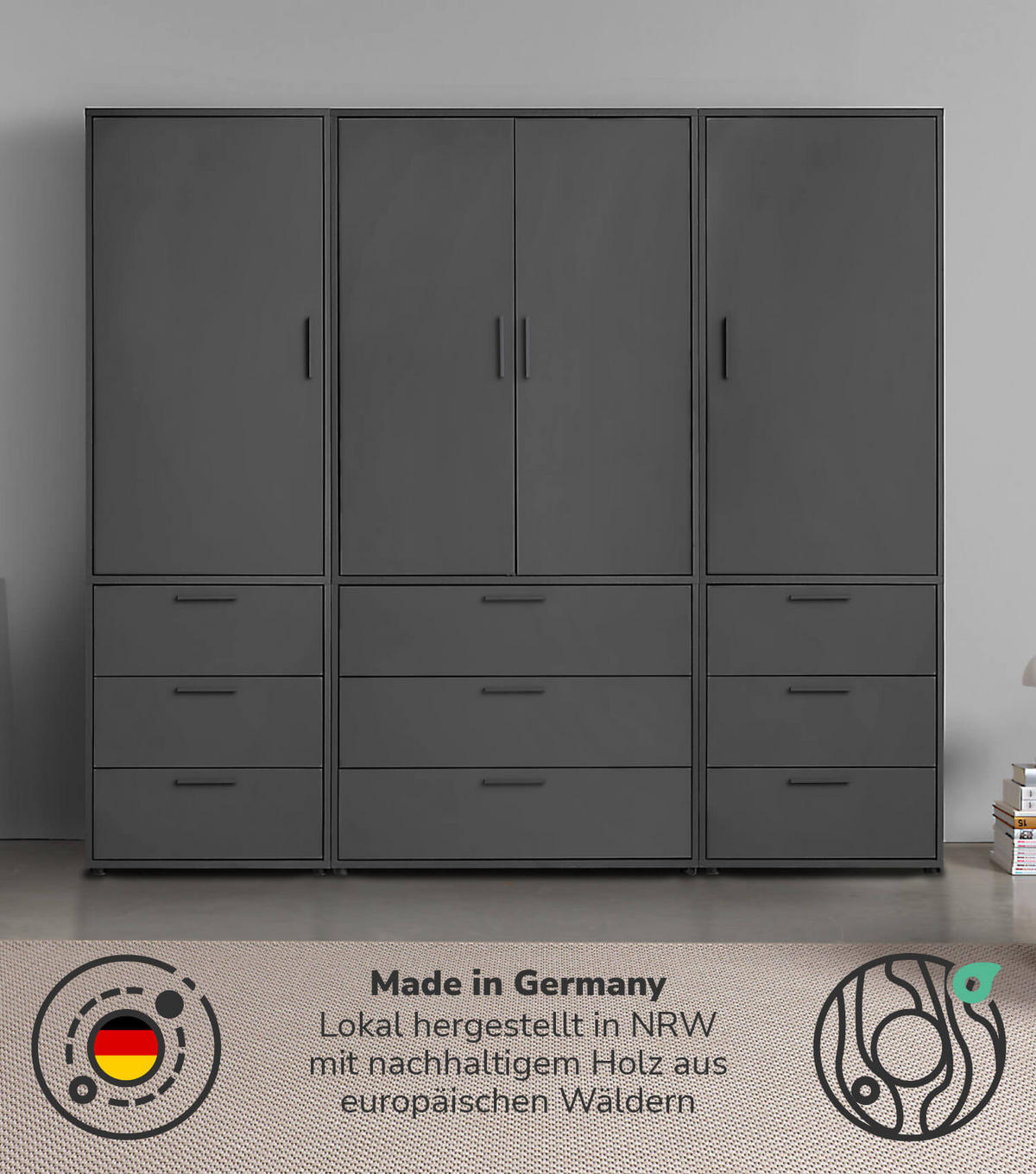 KLEIDERSCHRANK Der Grenzenlose - Anthrazit, Holzwerkstoff (210/187/58cm) - Mokebo