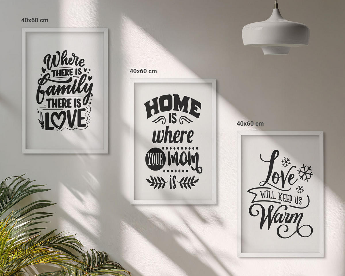 BILDER SET 3er Set - 40x60 cm Weißer Rahmen - Familie, Liebe, Zuhause, Wärme - Weiß, Kunststoff (40/60cm) - TULUP