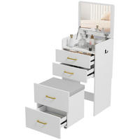 SCHMINKTISCH DE-18302 3-in-1 mit Spiegel, Hocker & Glasplatte Weiß - Weiß, Holzwerkstoff (40/90/48cm) - ComfortXL