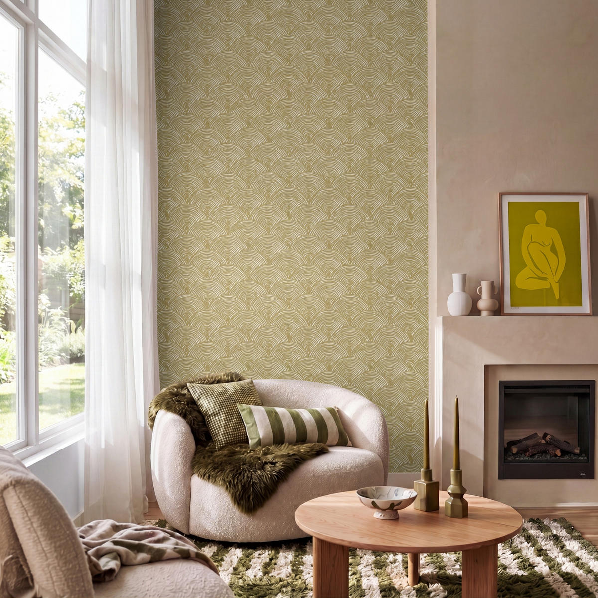 TAPETE - Fächer - Geometrisch - Grün - 120x200 cm - Goldfarben, Papier (120/200cm) - OnlyWow