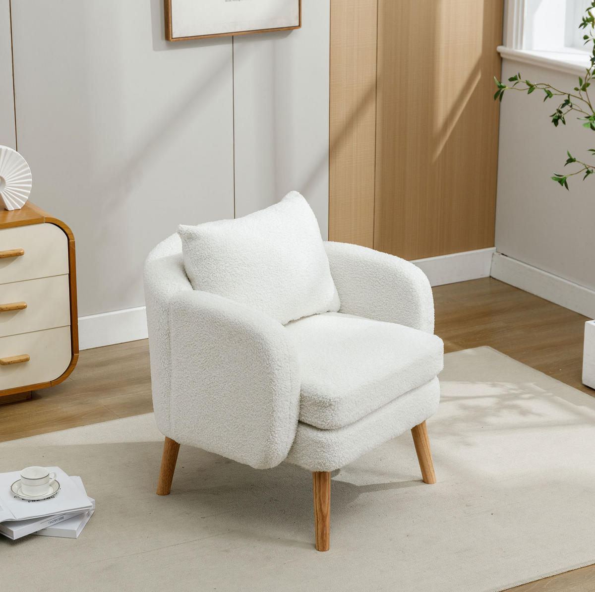 SESSEL 71/72/71 cm Weiß aus Teddy mit Rückenkissen - Weiß, Textil (72/71/71cm) - OKMYHOME