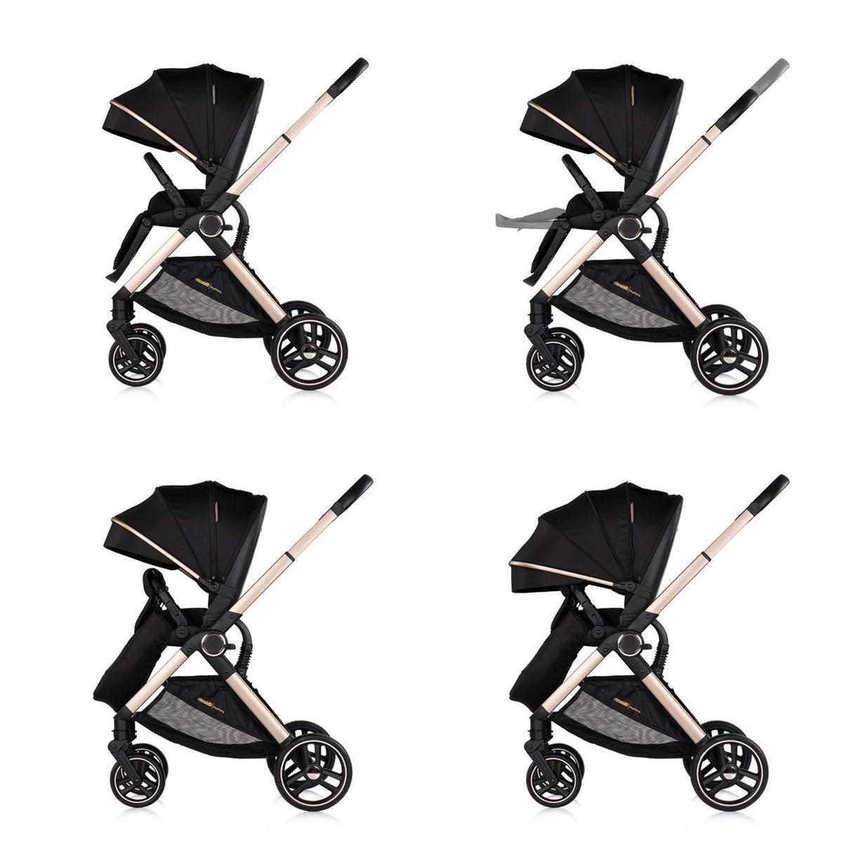 KOMBIKINDERWAGEN Euphoria 3in1 schwarz Sportsitz Babyschale umbaubar klappbar - Schwarz, Metall (88/64/107cm) - Chipolino
