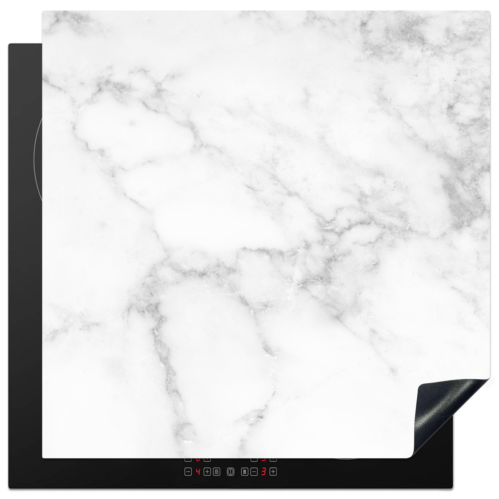 HERDABDECKPLATTE Marmor - Grau - Weiß - Strukturierter Marmor 78x78 cm - Weiß, Kunststoff (78/0.2/78cm) - MuchoWow