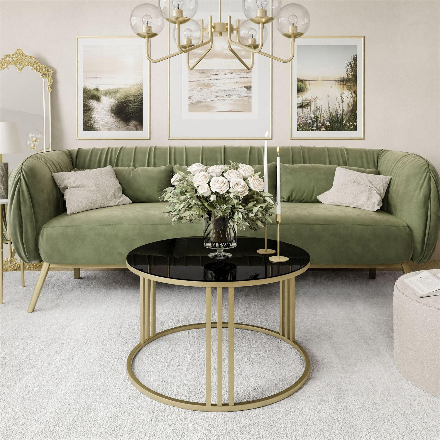 COUCHTISCH LORI GLASS mit goldfarbenem Fuß - Goldfarben/Schwarz, Glas (70/70/47cm) - Lookway