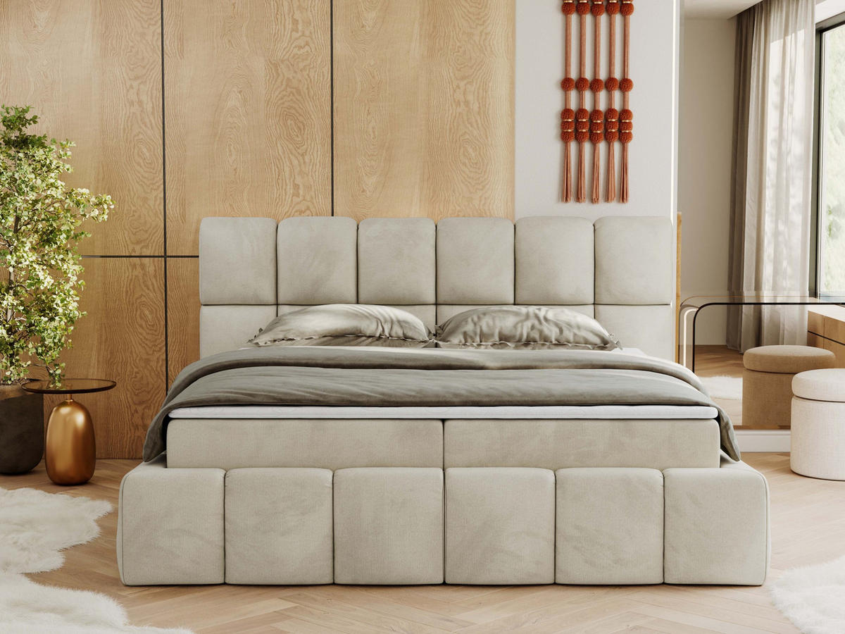 BOXBETT NIRA 140/200 - Beige Velvet - H3 - Beige, Holz/Textil (140/200cm) - MKS