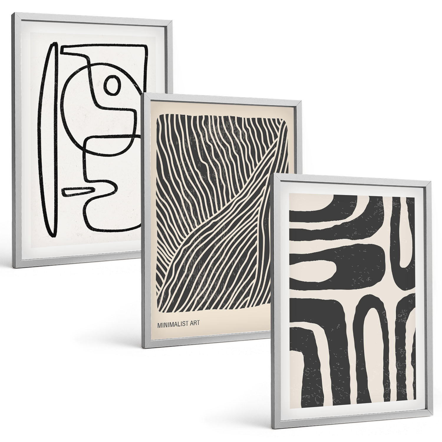 BILDER SET 3er Set - 40x60 cm Silberner Rahmen - Abstrakte Muster, Linien, Texturen - Silberfarben, Kunststoff (40/60cm) - TULUP
