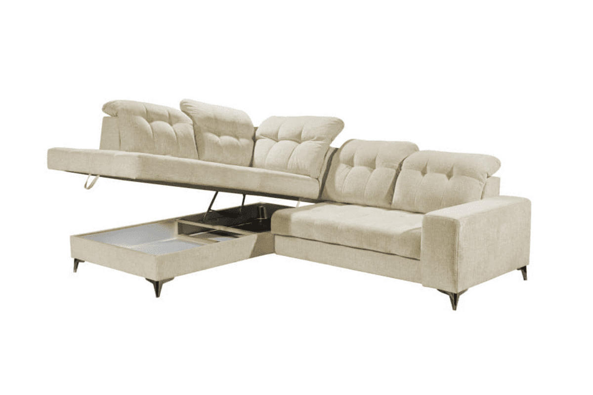 ECKSOFA mit elektronischem Sitzvorschub, Bettkasten und USB-Anschluss - Beige/Schwarz, Textil/Metall (289/220cm) - ed exciting design