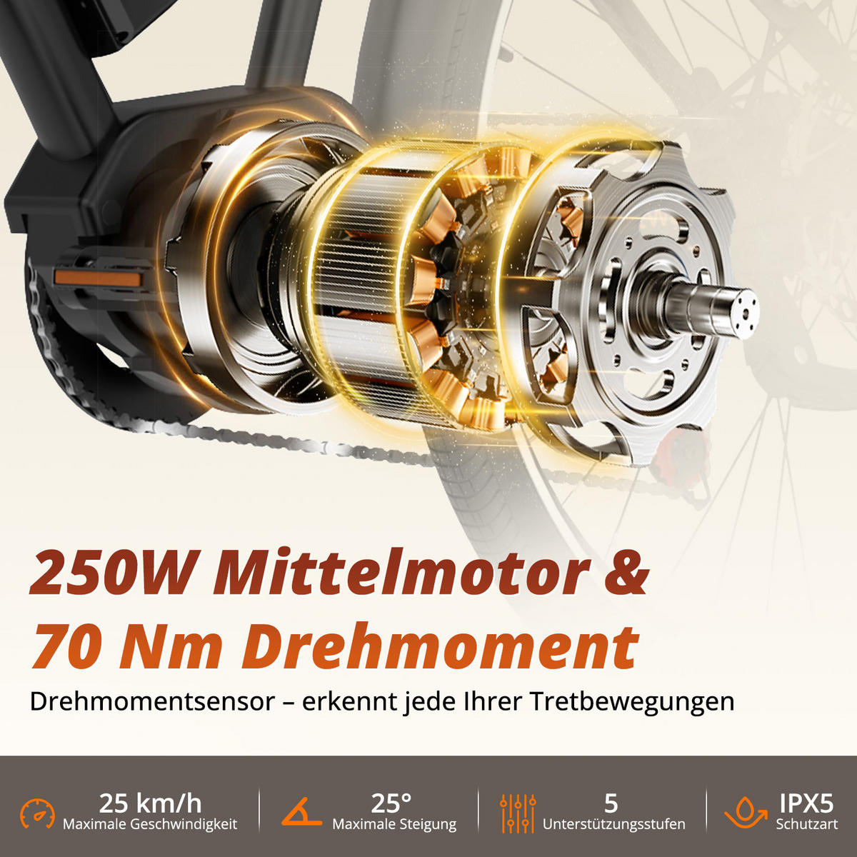 E-BIKE BKU1 Mittelmotor mit 150 km Maximalreichweite - Schwarz, Metall (80cm) - HITWAY