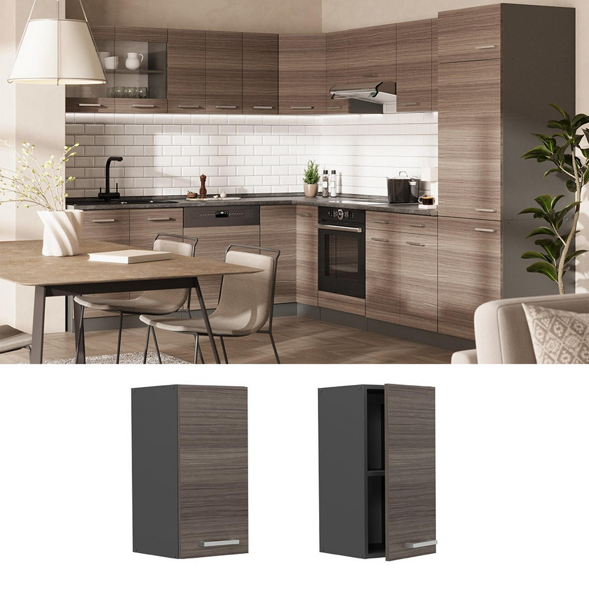HÄNGESCHRANK R-Line Edelgrau 30 cm - Anthrazit/Grau, Holzwerkstoff (30/60/31cm) - Vicco
