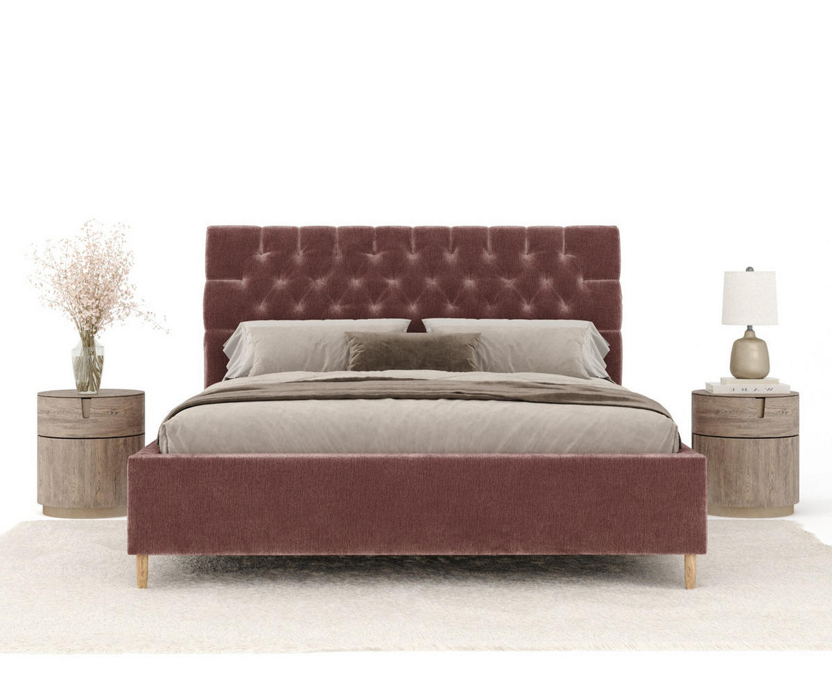 POLSTERBETT Vezzola Rosa 180/200 cm im Chenille-Stoff - Pink/Naturfarben, Holz/Holzwerkstoff (180/200cm) - Maison de Reve