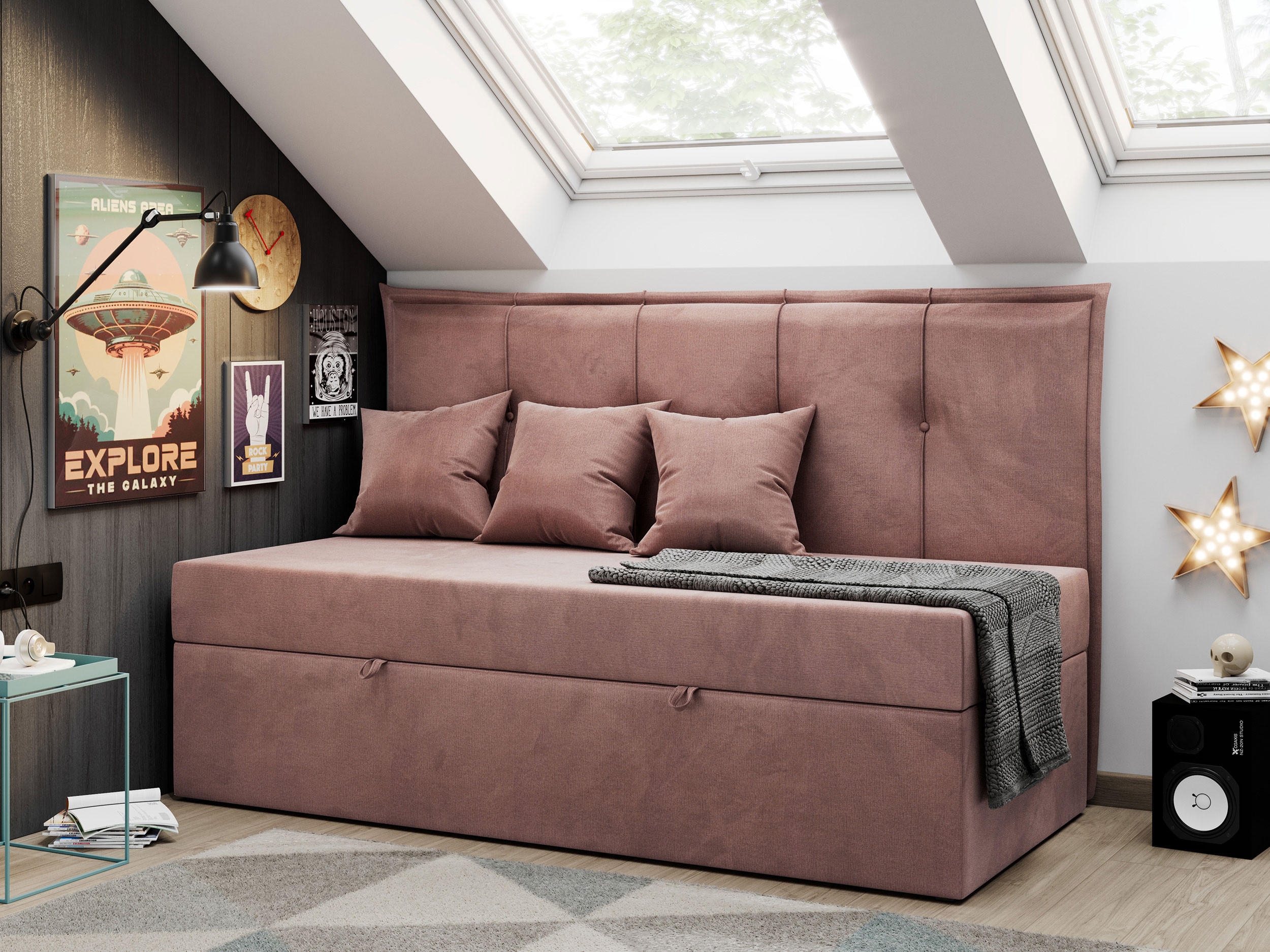 BOXBETT BANCO 90/200 Rosa Velvet hydrophob - H3 - Rosa, Holz/Textil (90/200cm) - MKS