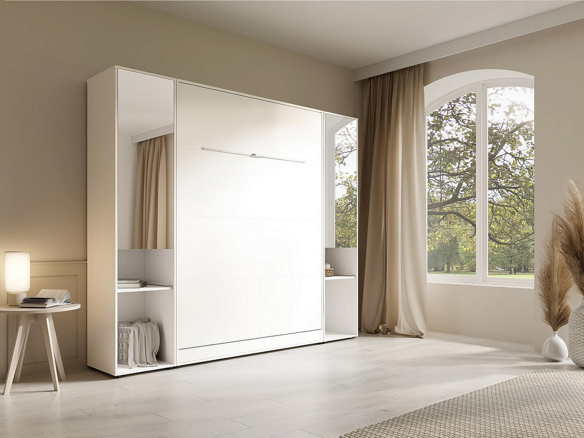 SCHRANKBETT - 2 Personen - holz - weiß Rapili - Weiß, Holz (160/200cm) - Vente-Unique