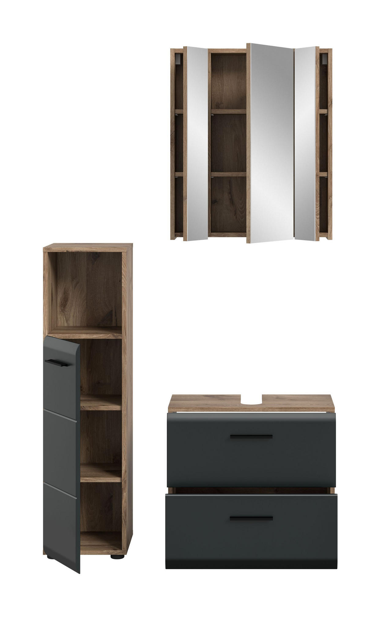 BADEZIMMER Alba 3-tlg. (B/H/T: ca. 105/185/30 cm) in Nox Oak /schwarz matt - Eichefarben, Holz (105/185/30cm)