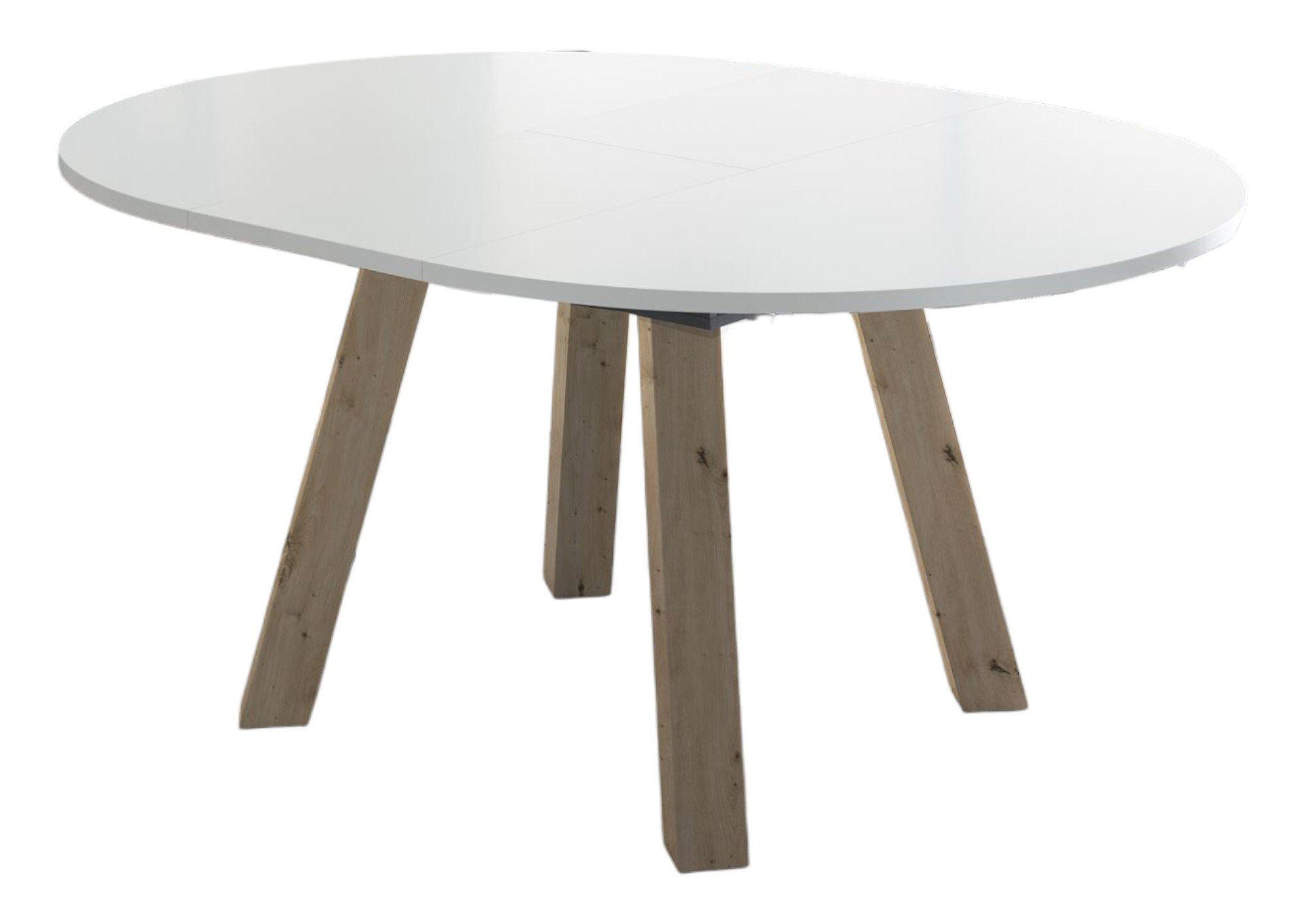 ESSTISCH Rund ausziehbar Edda 1 110 x 110 x 78 Küchentisch Asteiche/Weiß Matt Lack - Weiß, Holz (110/110/78cm) - 58aufmkessel