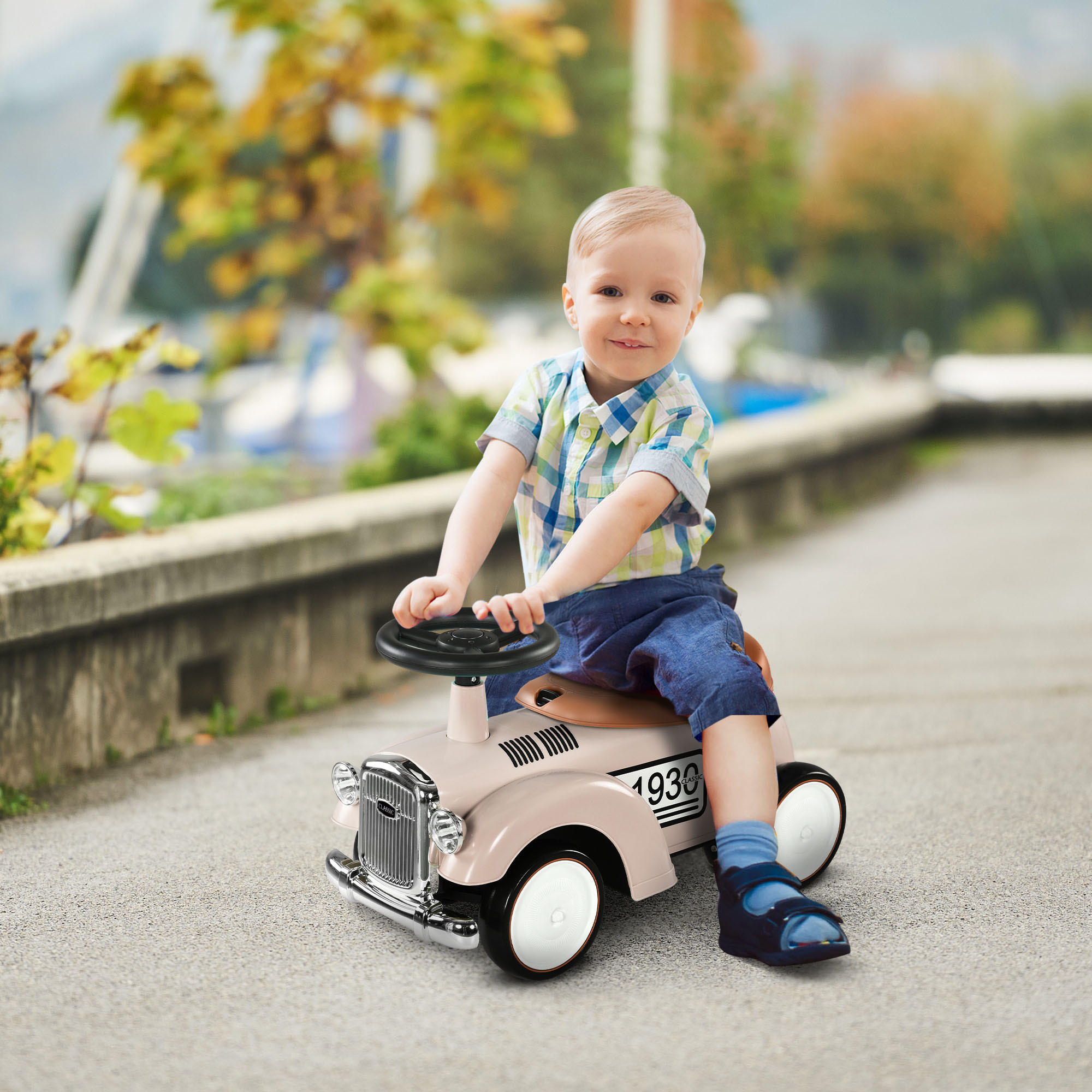 KINDER RUTSCHAUTO, Cremeweiß, Kunststoff+ Metall - Creme, Metall (58/27/35cm) - AIYAPLAY