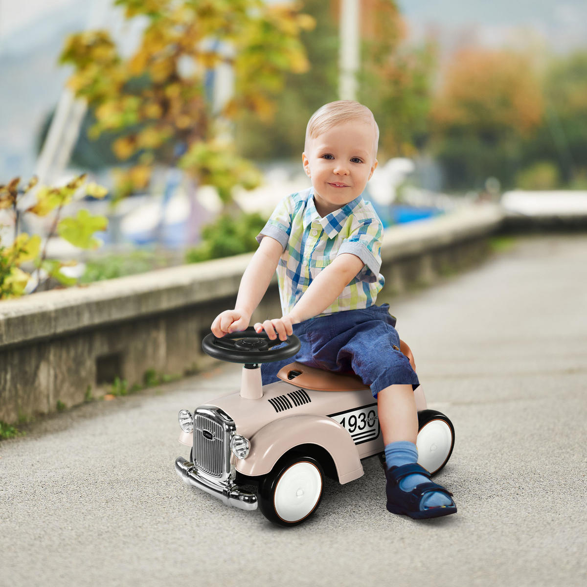 KINDER RUTSCHAUTO, Cremeweiß, Kunststoff+ Metall - Creme, Metall (58/27/35cm) - AIYAPLAY