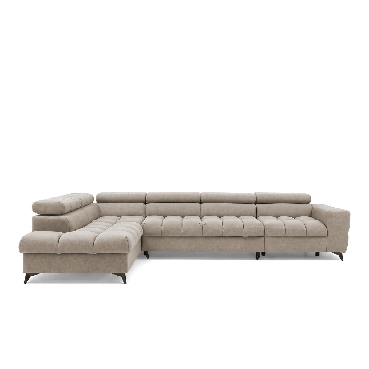 ECKSOFA PUDDING MAXI L Links mit Schlaffunktion 125x195 Velours Creme - Creme/Schwarz, Holz/Textil (203/350cm) - Muffo