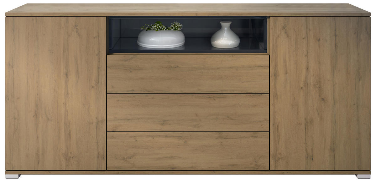 SIDEBOARD Skadu Schwarz Hochglanz - Schwarz Hochglanz, Holzwerkstoff (166.5/75.5/35cm) - Vladon