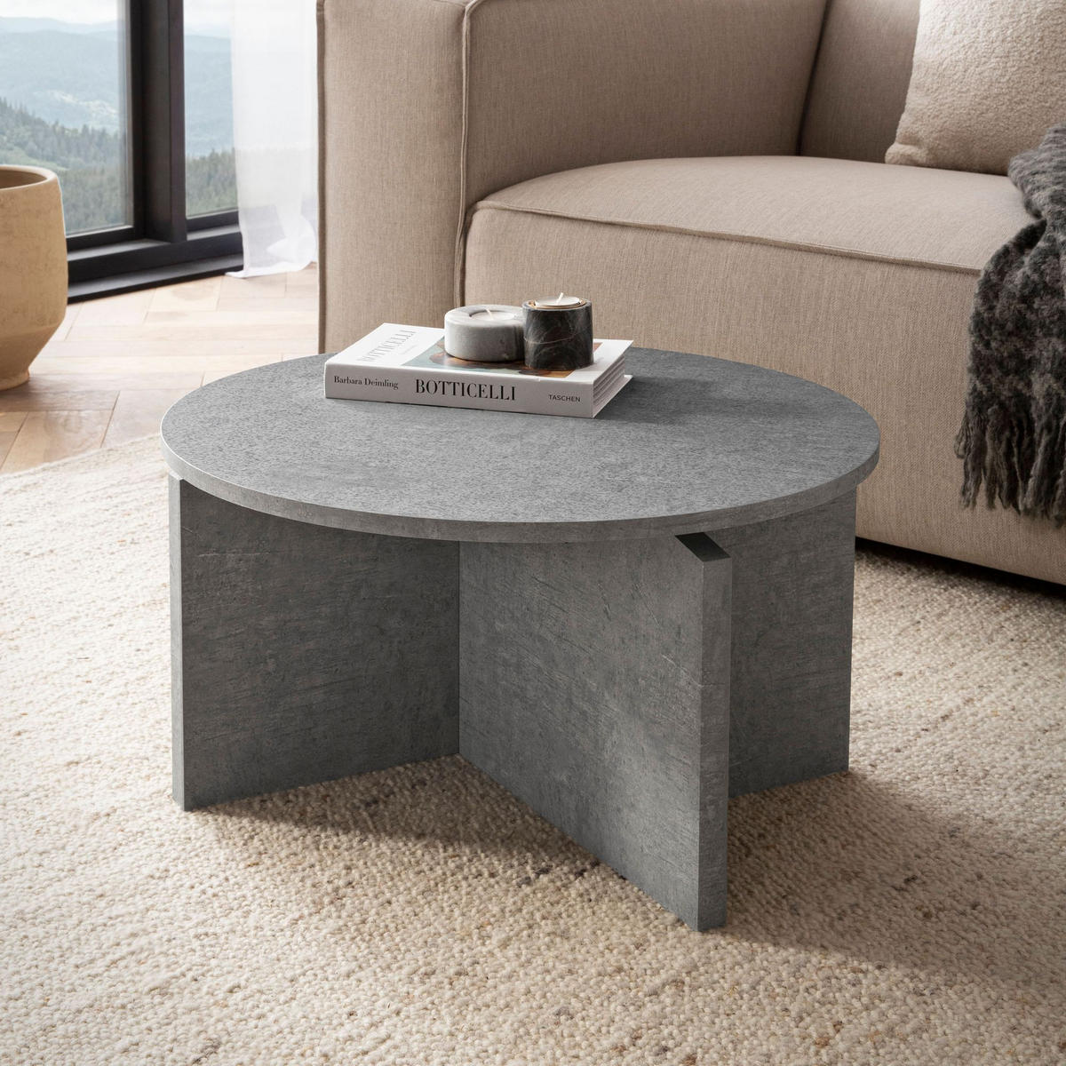 COUCHTISCH rund in Stein-Optik – modernes Design in Großformat, Grau 60x60x33 cm - Grau, Holzwerkstoff (60/60/33cm) - KADIMA DESIGN