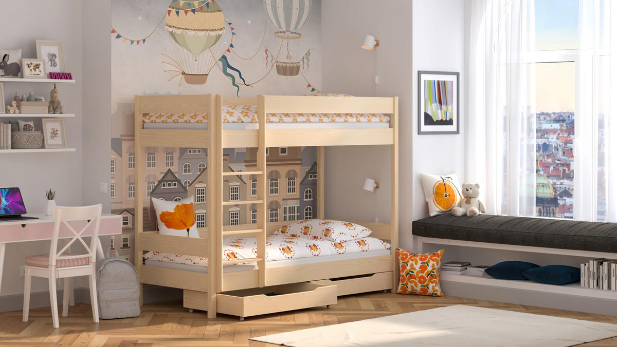 ETAGENBETT Diego 180x80 naturweiß mit Schubladen - Naturfarben, Holzwerkstoff (80/180cm)