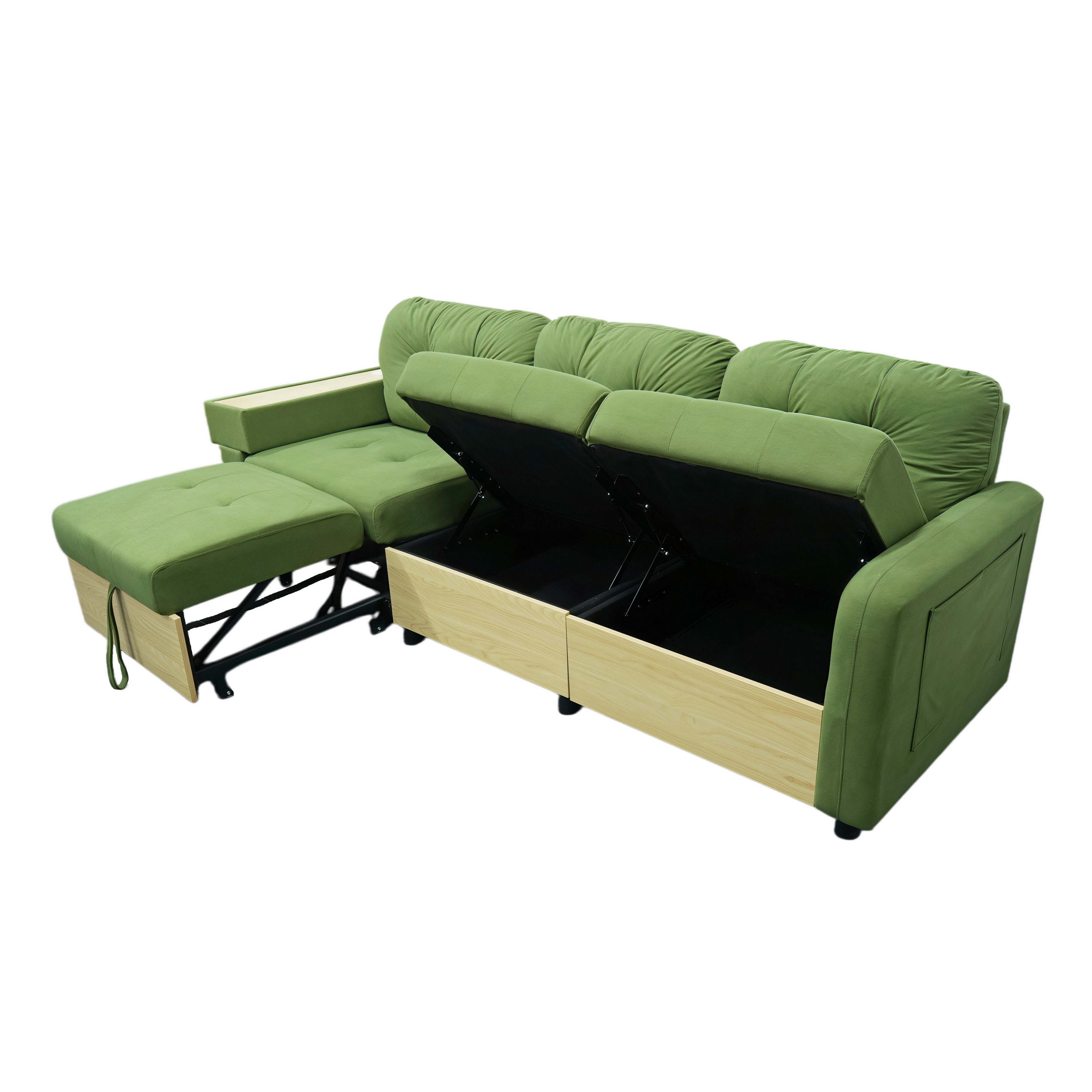 ECKSOFA DE-34637 mit ausziehbarer Chaiselongue links Grün - Grün, Metall (80/228cm) - ComfortXL