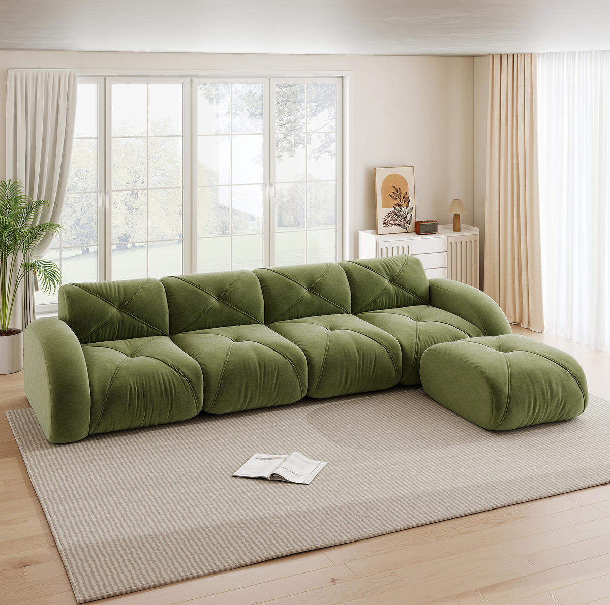 ECKSOFA 358/171/76 cm modular grün aus Chenille mit flexiblem System und 32D-Schaumstoff - Grün, Textil (171/358cm) - OKWISH