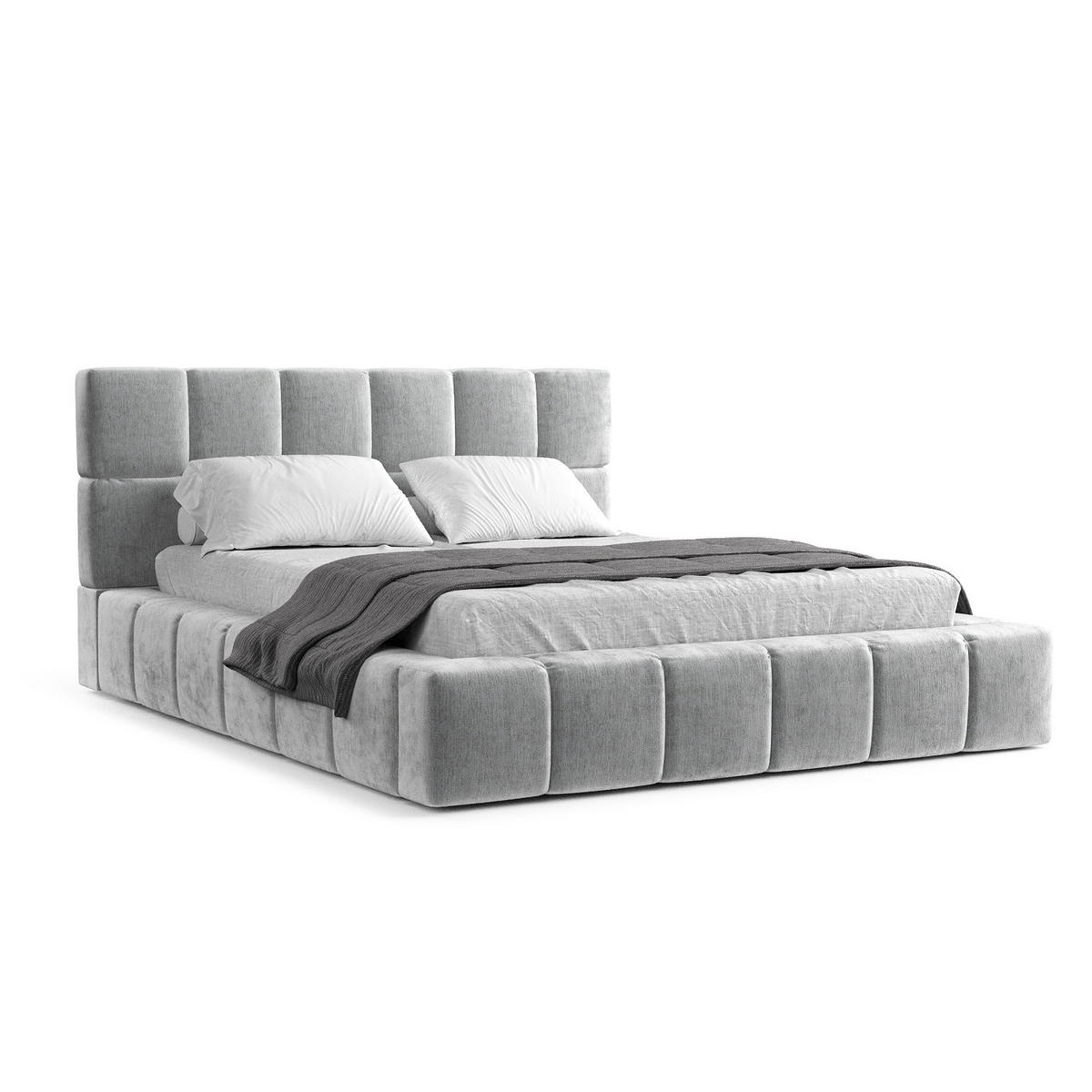 POLSTERBETT Kendal Dos Hellgrau 180/200 cm im Chenille-Stoff - Hellgrau/Schwarz, Holz/Holzwerkstoff (180/200cm) - Maison de Reve