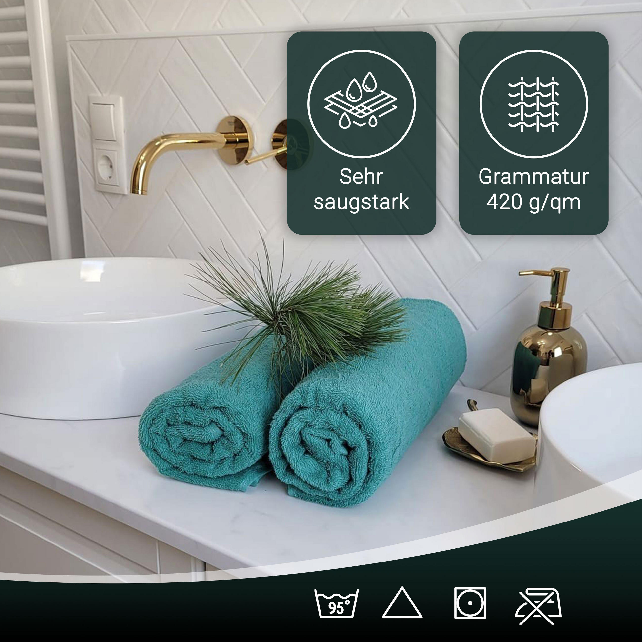 Thumbnail - Zollner Badetuch,, Türkis, Textil, 100x150 cm, Oeko-Tex® Standard 100, Badtextilien, Badetücher