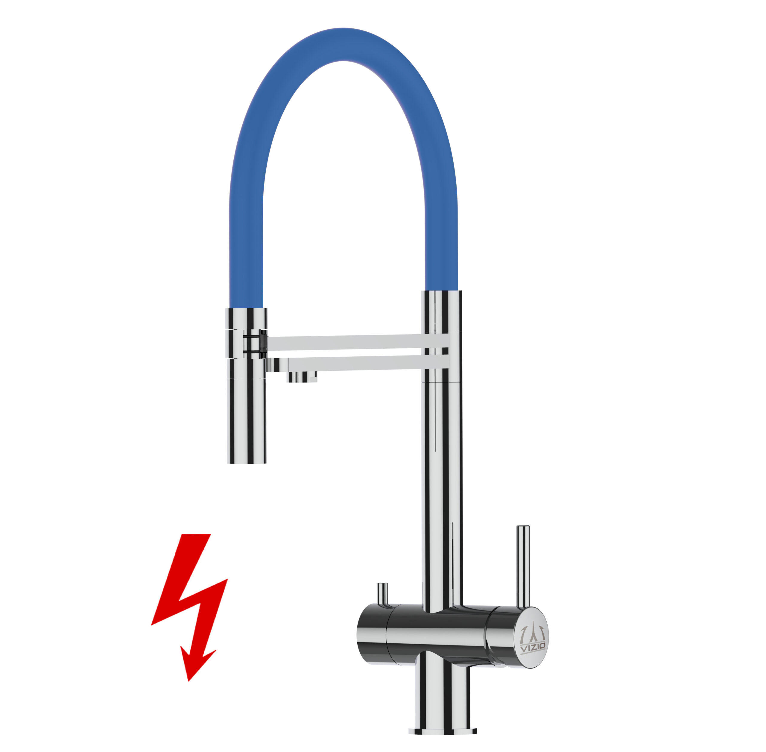 NIEDERDRUCK-3-WEGE-KÜCHENARMATUR, Edelstahl Massiv aus Chirurgenstahl, Hochglanz und Blau, 2-Strahl-Brause - Blau, Metall (24/49/24cm) - VIZIO