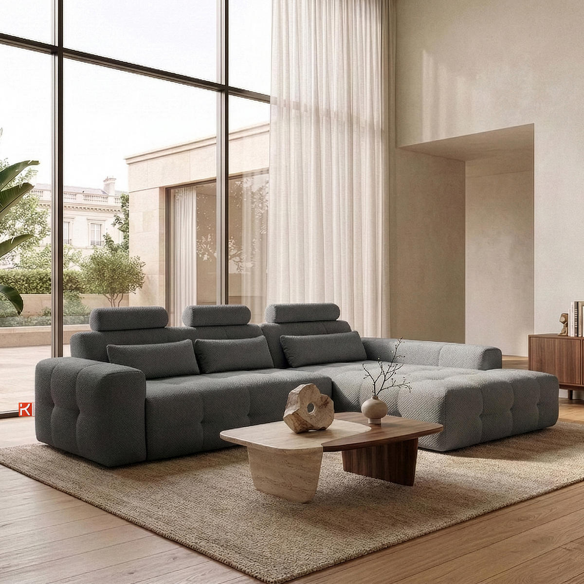 ECKSOFA RECHTS ALIGRA, Grau - Grau, Holz/Holzwerkstoff (290/191cm) - KONSIMO®