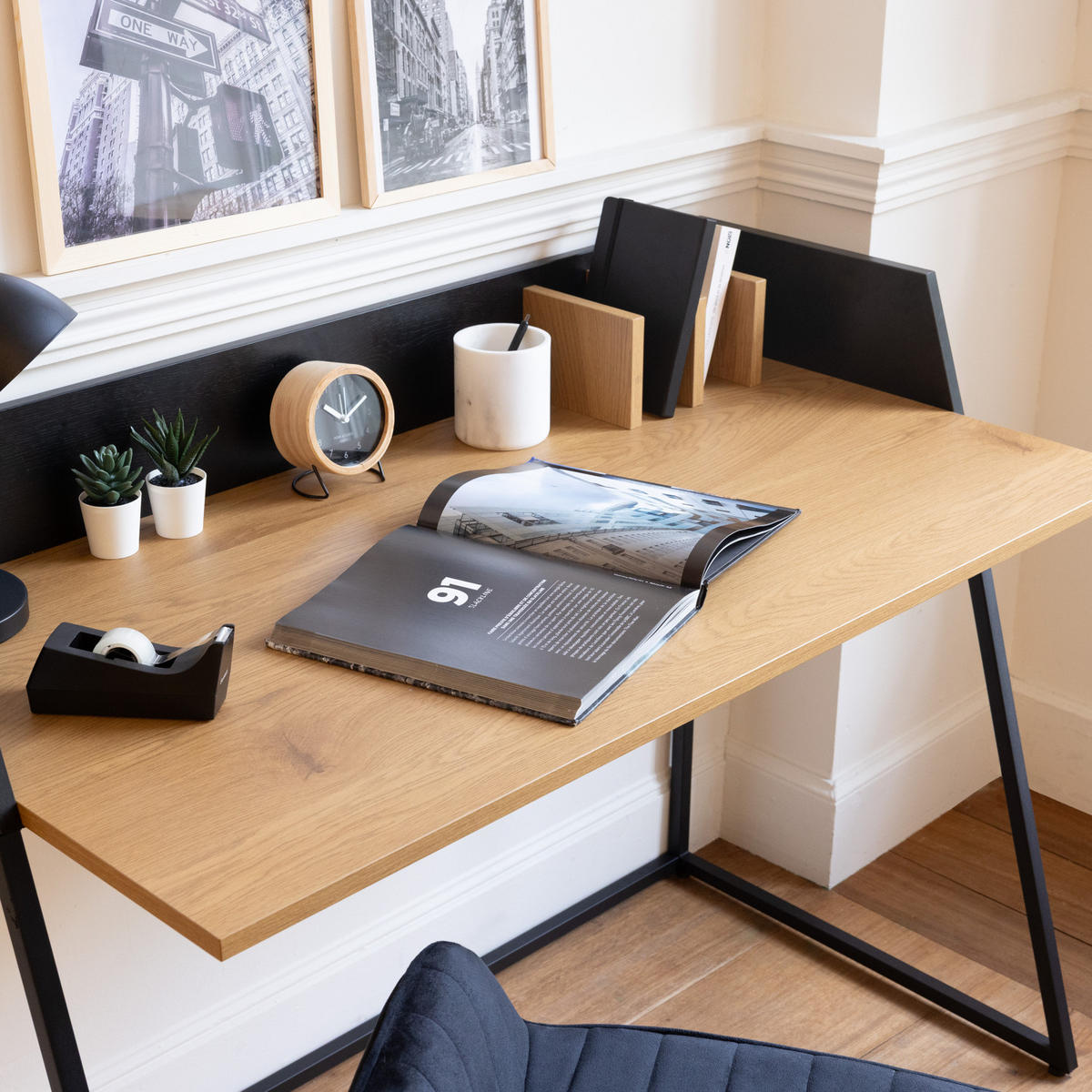 SCHREIBTISCH Charles Holz und Schwarz - Braun, Holzwerkstoff (119/61.6/89cm) - Happy Garden