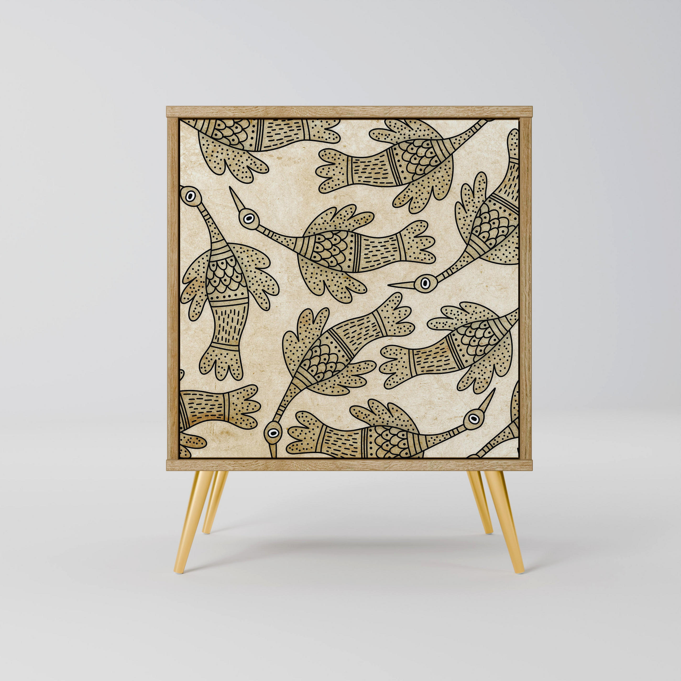 SIDEBOARD ALMONDINE SONGBIRD, Eichefarben, 57,5x42x75,5 cm, Goldfarbene Metallfüße - Eichefarben/Goldfarben, Holzwerkstoff/Metall (57.5/75.5/42cm) - SpaceRebels