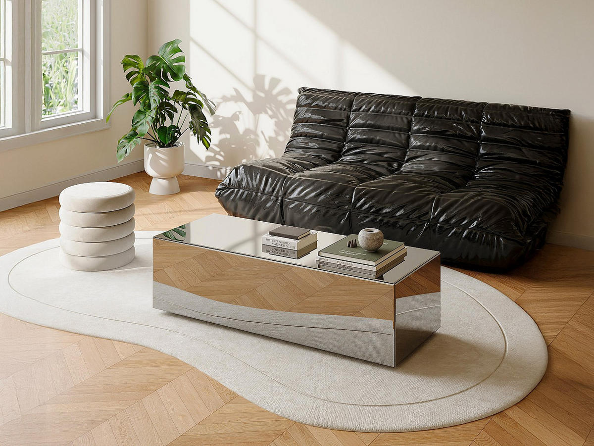 COUCHTISCH aus MDF und Spiegel – MIRZEA - Silberfarben, Glas (47/120/34cm) - Vente-Unique