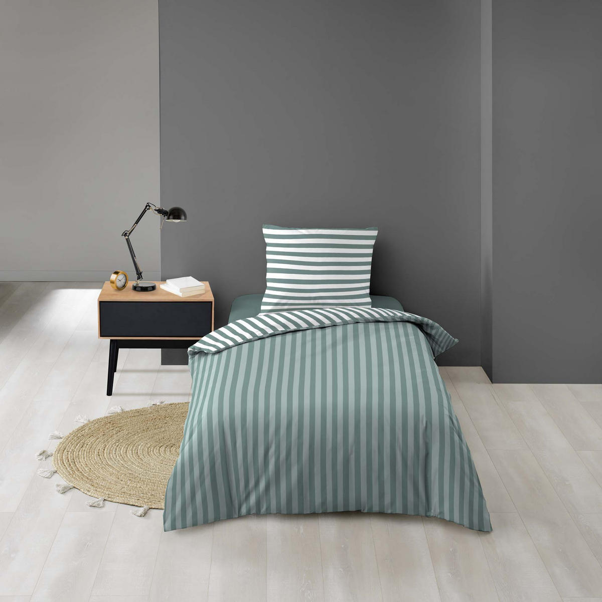 BETTWÄSCHE-SET mit Aufdruck Rayan 140/200 cm - Grün, Textil (200/140cm) - Douceur d´intérieur