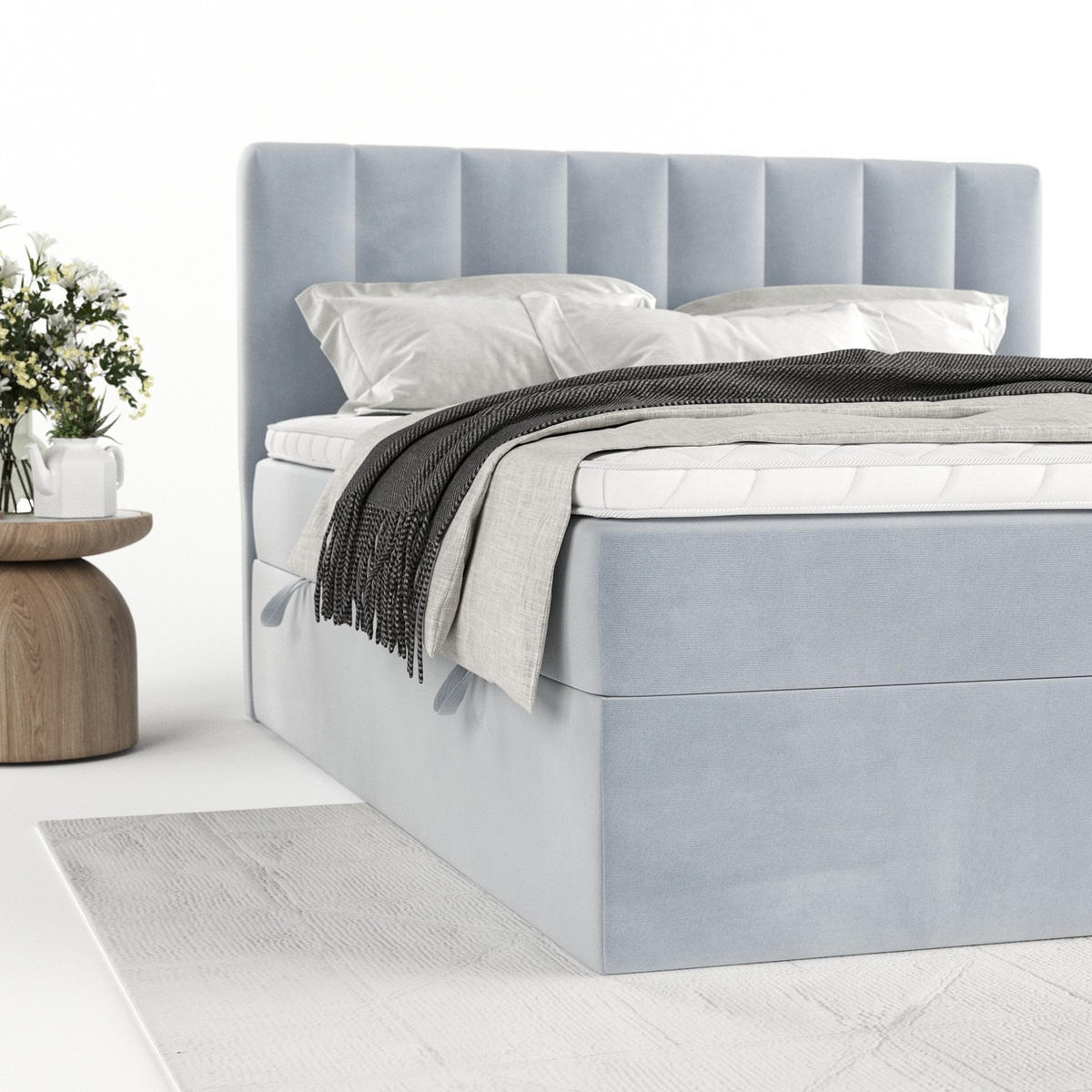 BOXBETT Bari 200/200 cm Hellgrau im Paros Stoff - Hellgrau, Holz/Holzwerkstoff (200/200cm) - AltaBeds