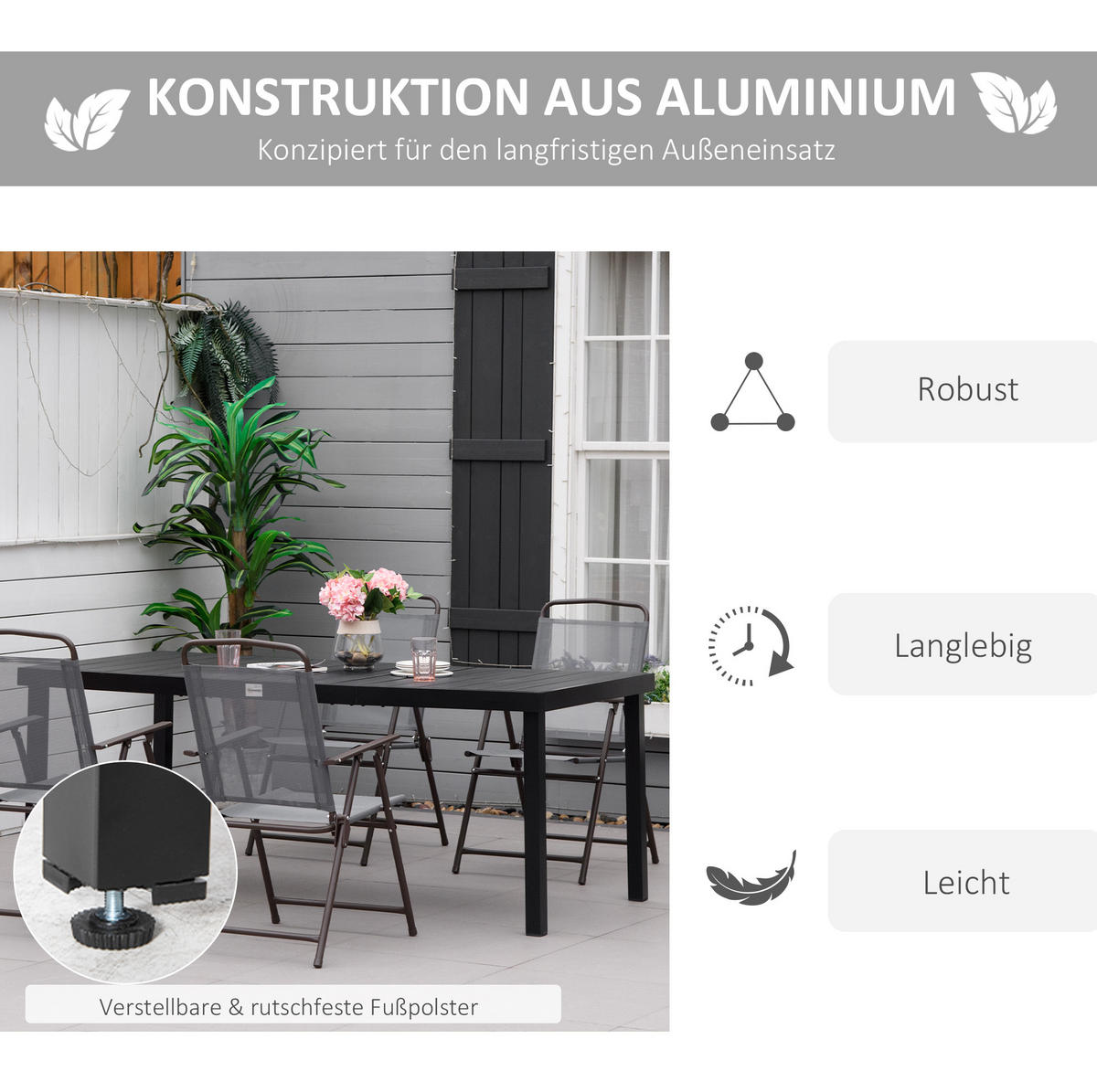 GARTENTISCH 190/90/74 cm schwarz aus Aluminium wetterfest - Schwarz, Metall (190/90/74cm) - OKWISH