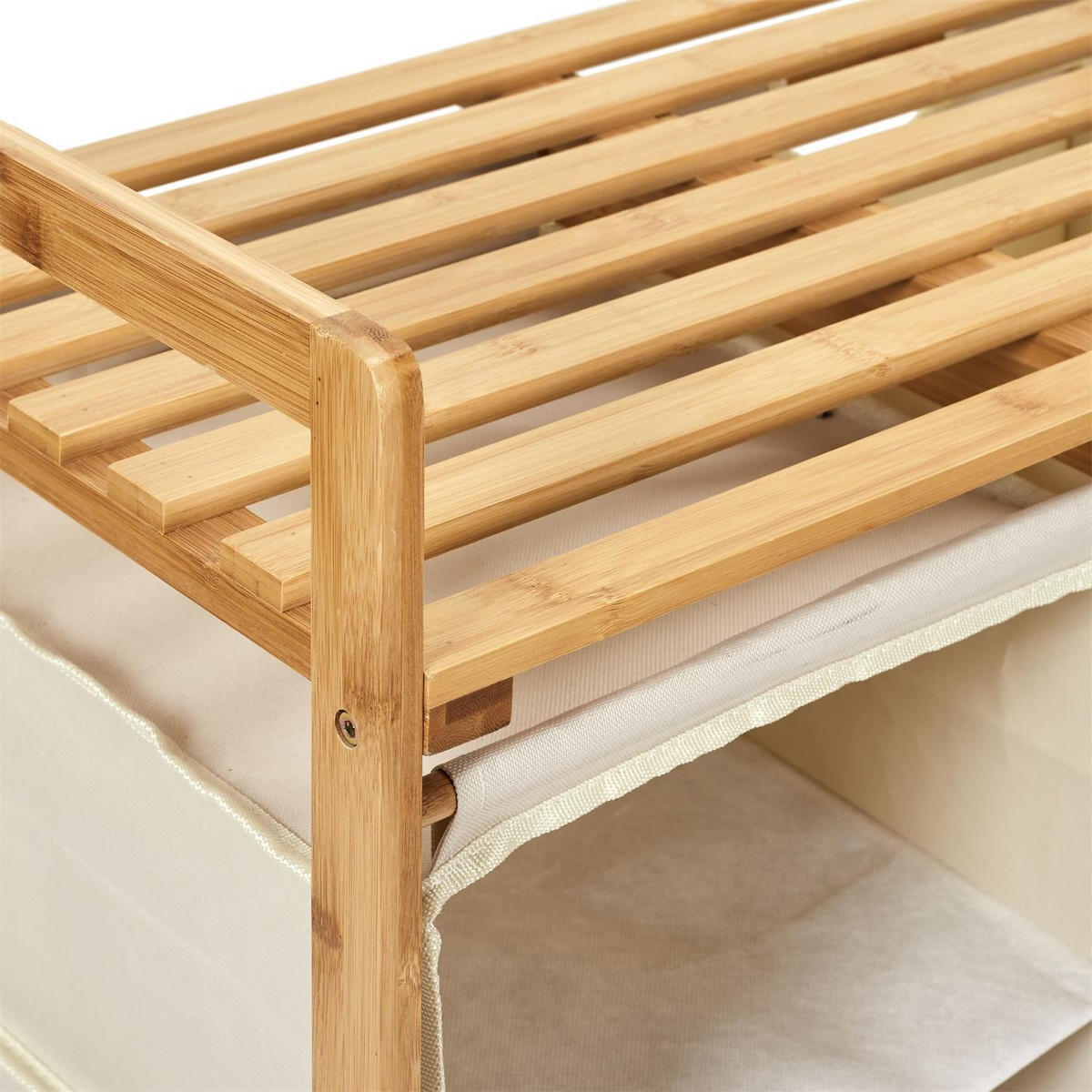 BADEZIMMER-ORGANIZER mit 4 Fächern aus Bambus und Stoff 38/69,5/77 cm - Eschefarben, Holz (38/69.5/81cm) - Calicosy