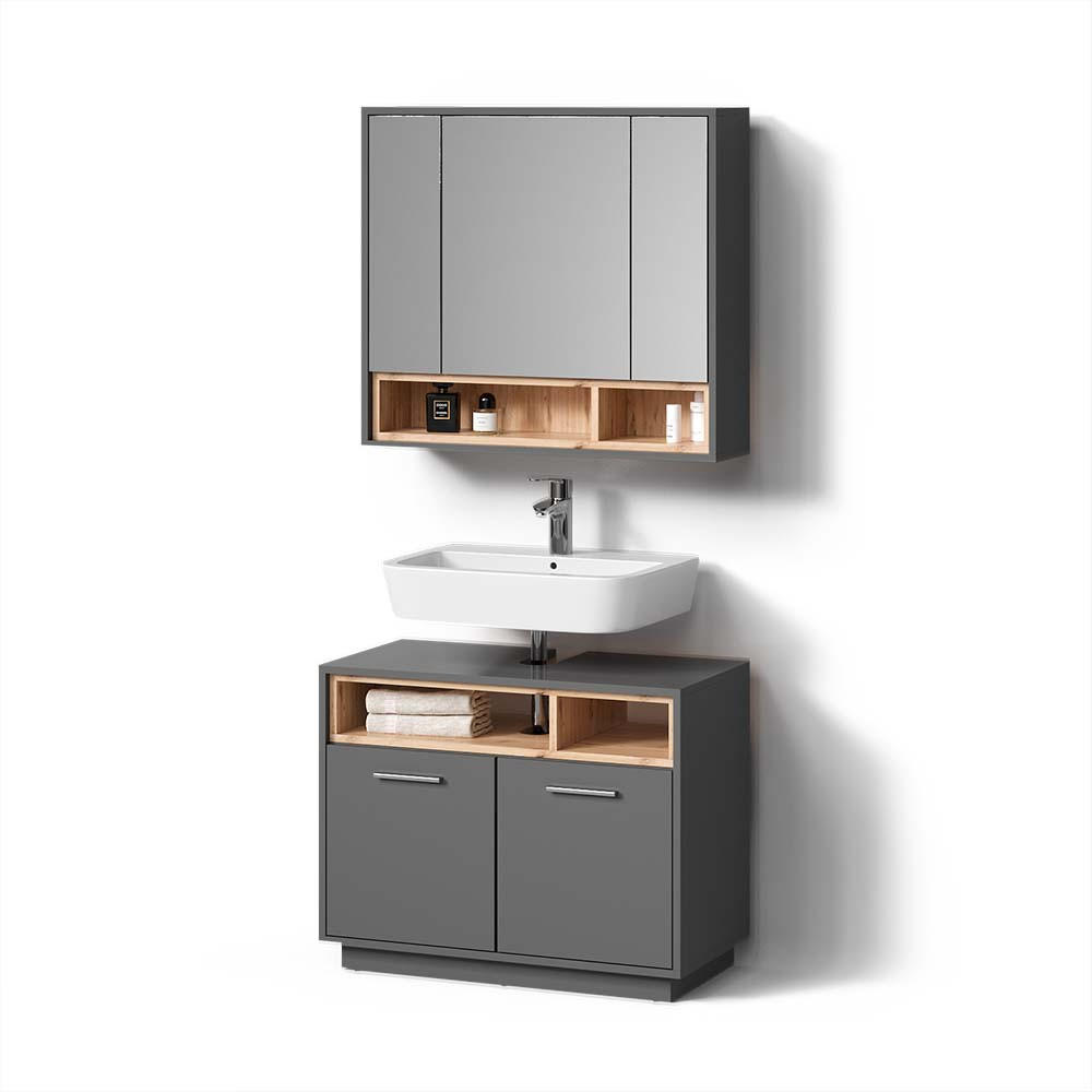 BADMÖBEL-SET Temo Anthrazit 2 Teile - Anthrazit/Sonoma Eiche, Holzwerkstoff (80/72/40cm) - Livinity®
