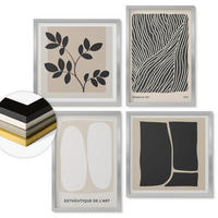WANDBILDER 4er Set - 50x50 cm & 40x60 cm Silberner Rahmen - Minimalistische Pflanzenmuster - Silberfarben, Kunststoff (50/50cm) - ArtPrintCave