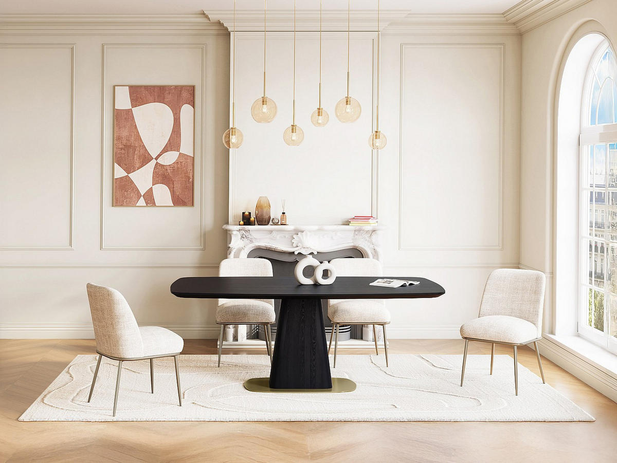 6ER-SET Stühle aus Stoff und vergoldetem Metall - Creme - DYLORA - Creme, Textil (50/86.5/61cm) - Vente-Unique