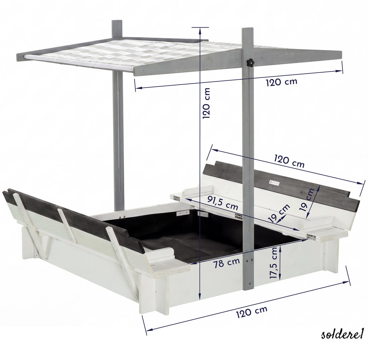SANDKASTEN soldere1 - Weiß, Holz (120/120/29cm) - WONDERMAKE