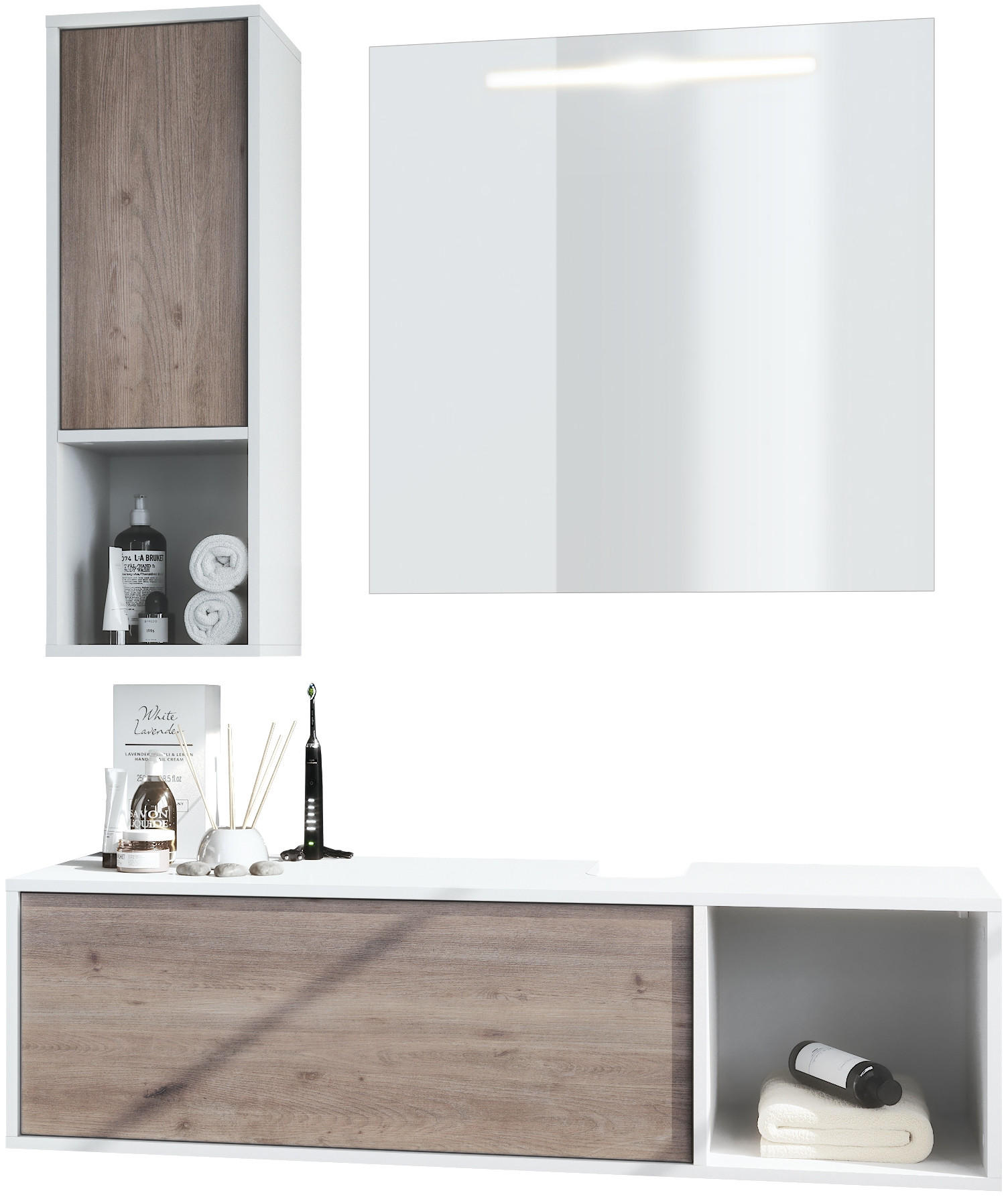 BADMÖBELSET La Costa Fronten in Eiche Nordic - Silbereichenfarben, Holzwerkstoff (126.5/190/46cm) - Vladon