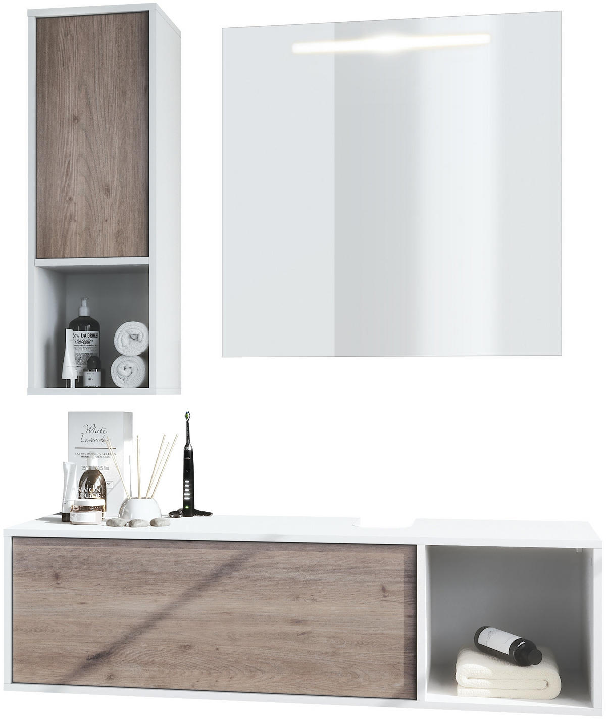 BADMÖBELSET La Costa Fronten in Eiche Nordic - Silbereichenfarben, Holzwerkstoff (126.5/190/46cm) - Vladon