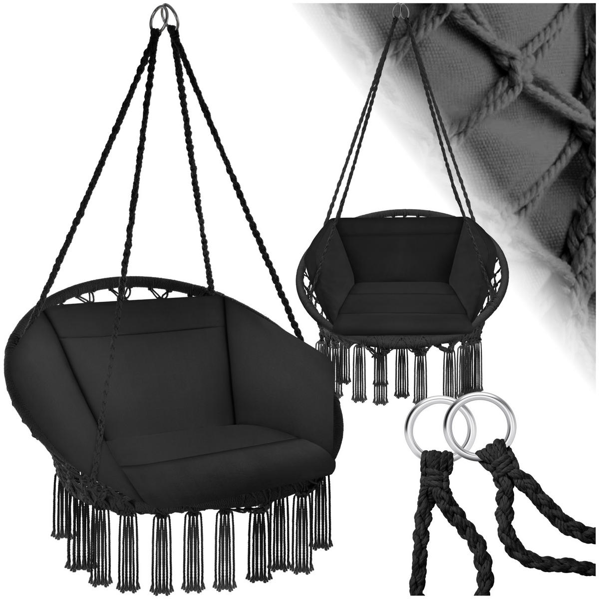 HÄNGESESSEL Grazia,80 x 72 x 125 cm,schwarz - Schwarz, Kunststoff/Metall (80/125/72cm) - tectake
