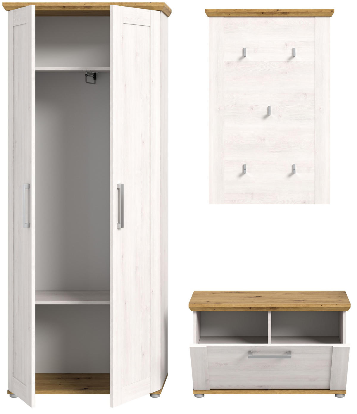 GARDEROBEN Set Verona 175x196x39 cm Sibiu Lärche Weiß 3tlg. - Lärchefarben, Holzwerkstoff (171/194/37cm)