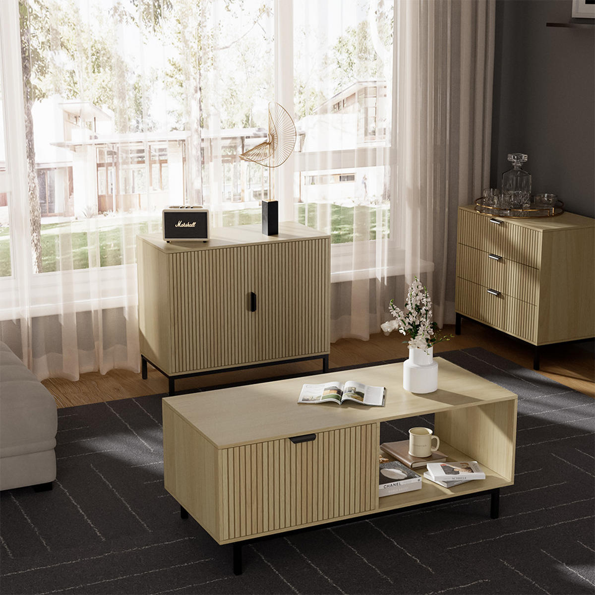 COUCHTISCH Lennox Eiche 110 x 50 cm - Eichefarben/Schwarz, Holzwerkstoff (50/110/45cm) - Vicco